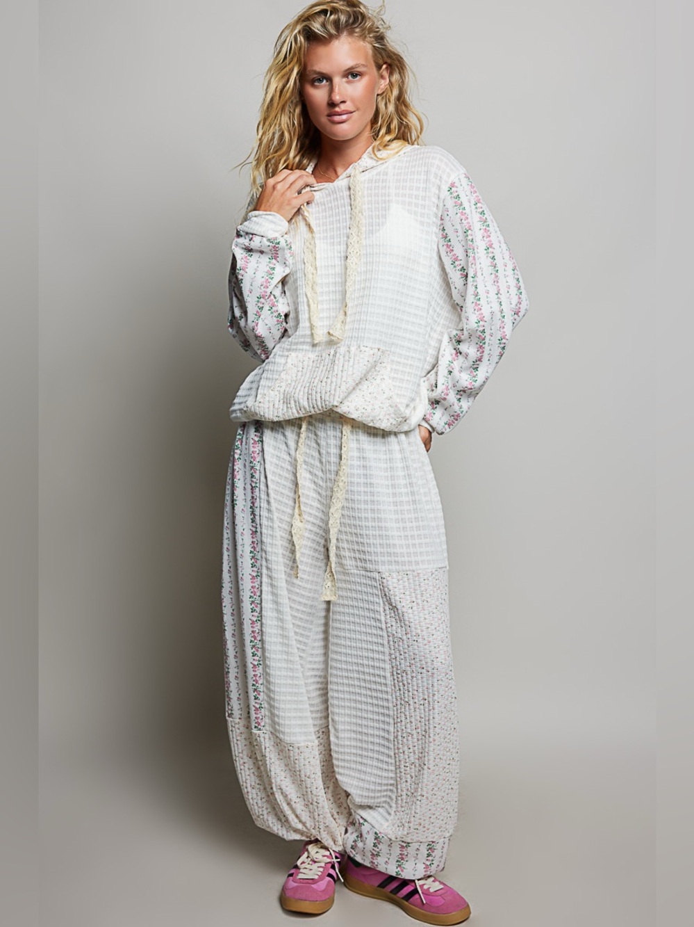 POL Patchwork Mixed Knit Wide Leg Pants – Ivory Multi🛍️